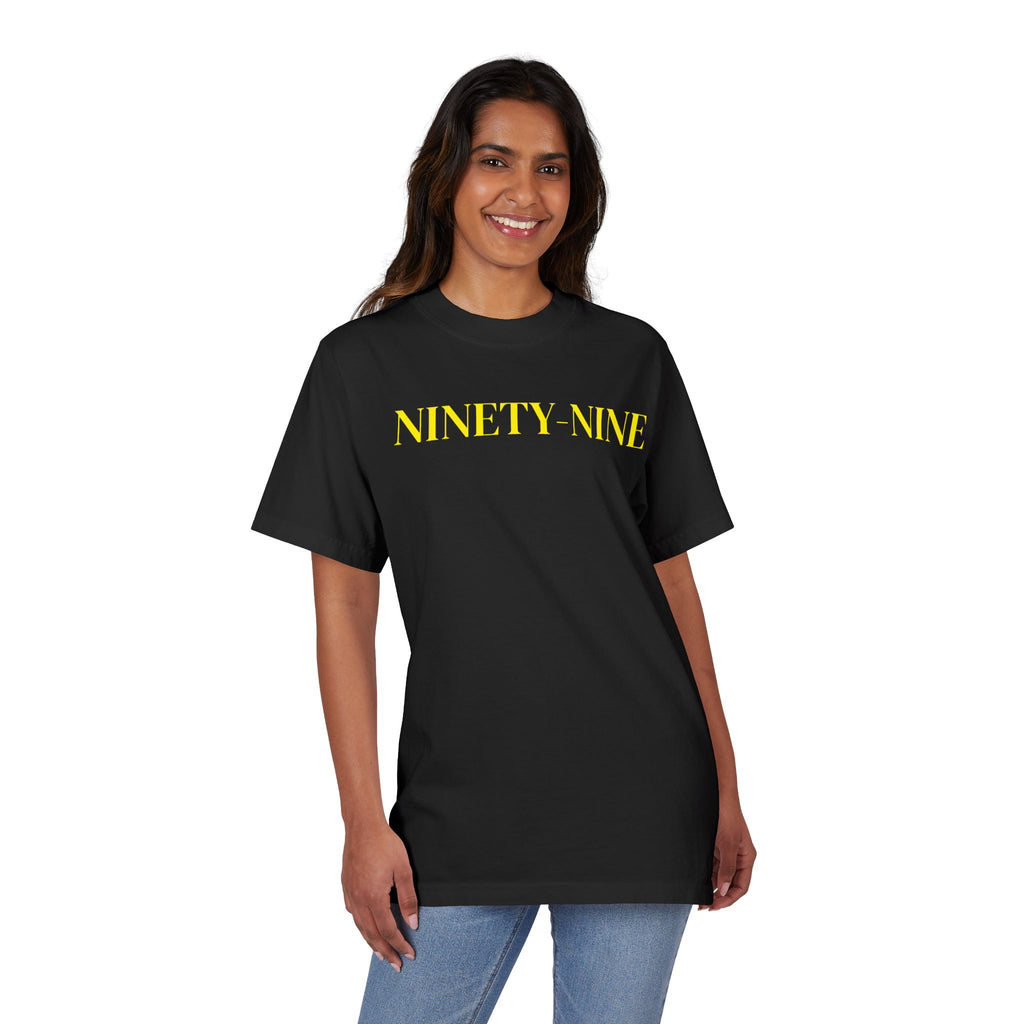 NINETY NINE Bold Graphic T-Shirt — Minimal Yellow Logo Tee